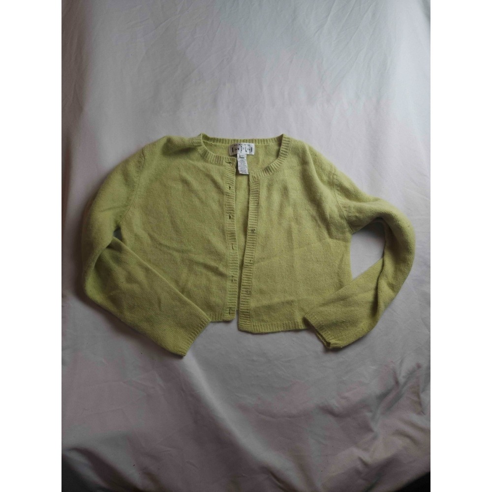 Macys Impulse Shrug Cardigan Sweater Womens Large Green Knit Angora Wool Blend